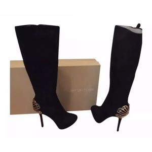 Sergio Rossi  platform suede gold butterfly boots